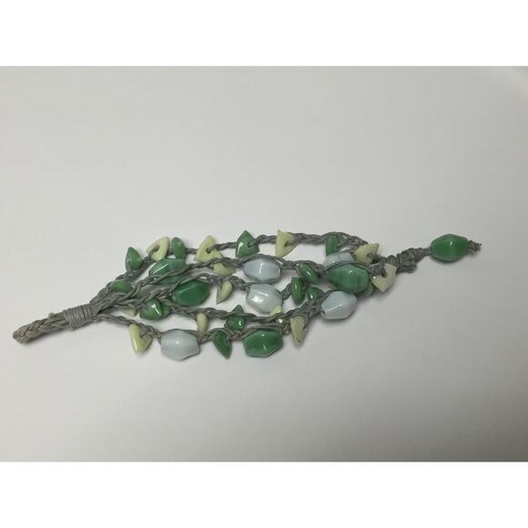 Glass Beaded Woven and Braided 5 Strand Bracelet Jade, White and Light Yellow - Picture 5 of 5
